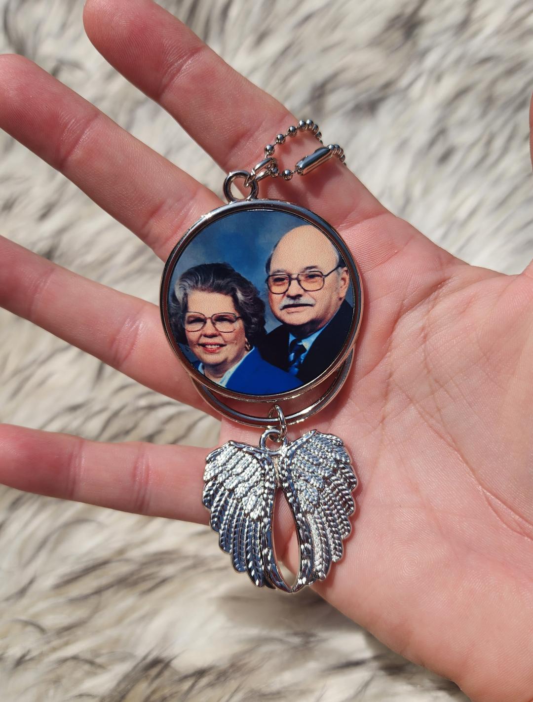 Double-sided Rear-view mirror angel charms memorial